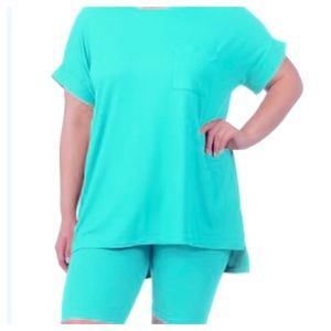 Zenana Mint Green Hi-Lo Biker Short Set Women’s Plus Sizes-2XL & 1X NWT